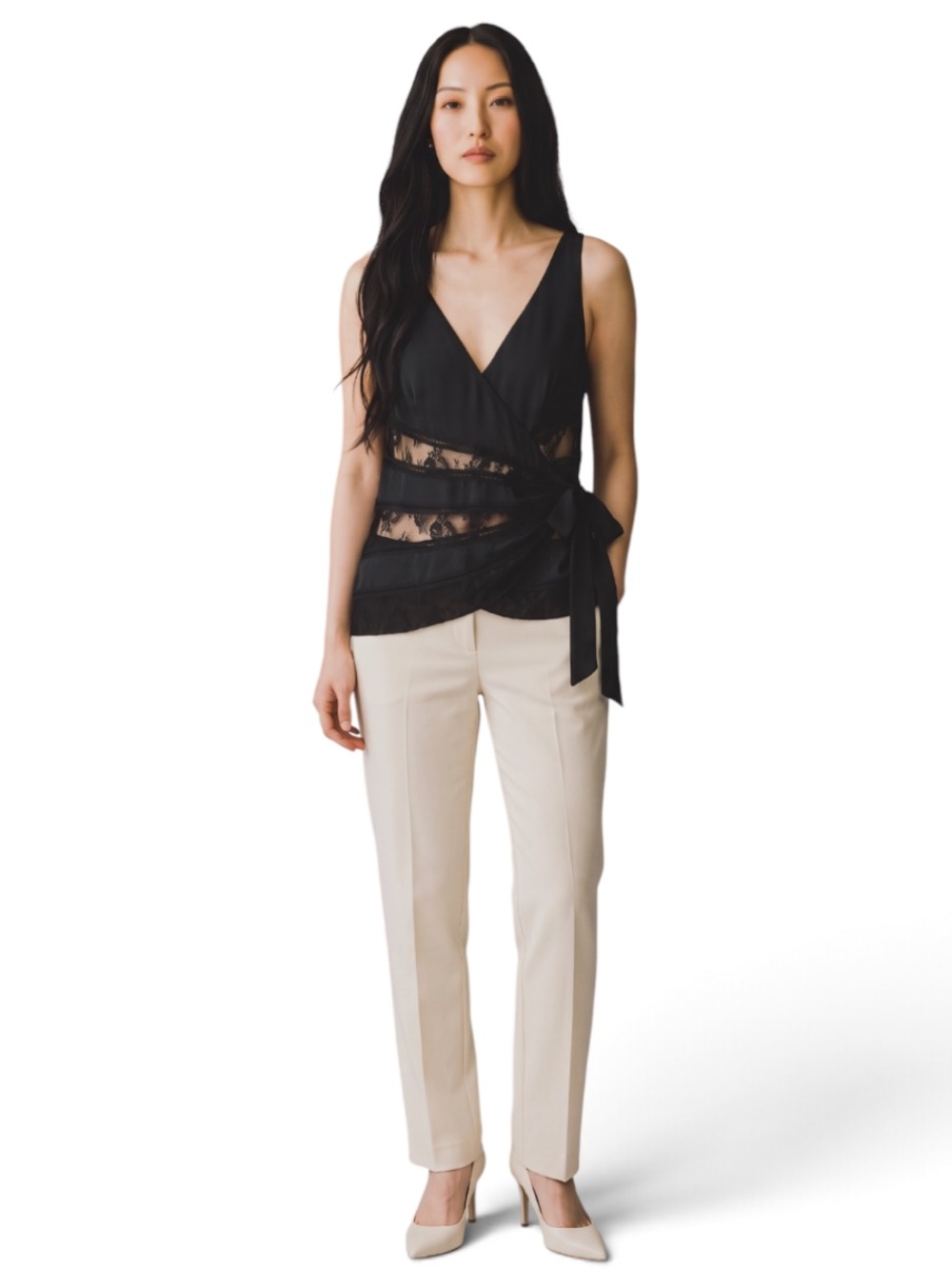 Paul & Joe Black Lace Wrap Top with Side Tie